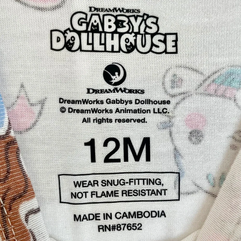 DreamWorks Gabbys Dollhouse Baby Girls 2PC‎ Pajama Set White Pink 12M NWT